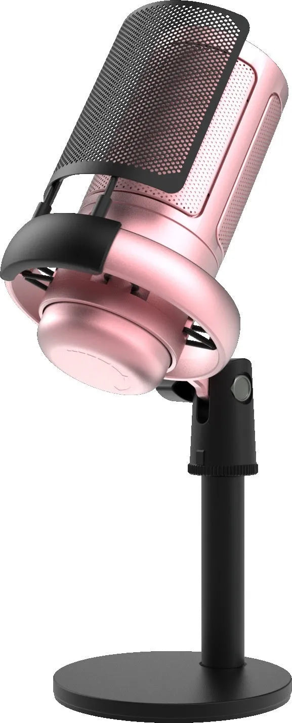 USB condenser microphone with RGB lighting in black, white or pink colours for live broadcast streaming