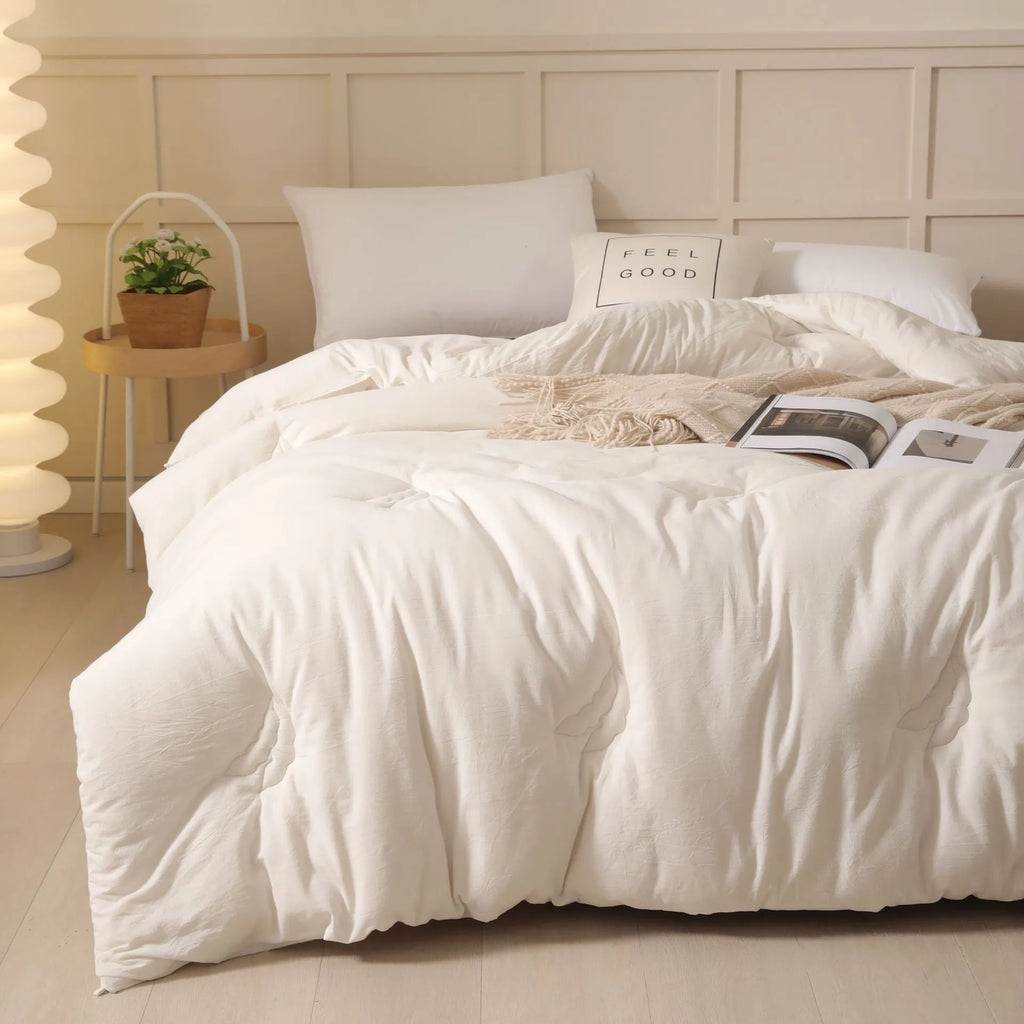 Pure cotton soybean fibre quilt in grey colour showing twill weave texture