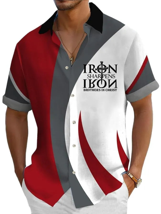 Men's loose fit Hawaiian shirt with digital print pattern and short sleeves