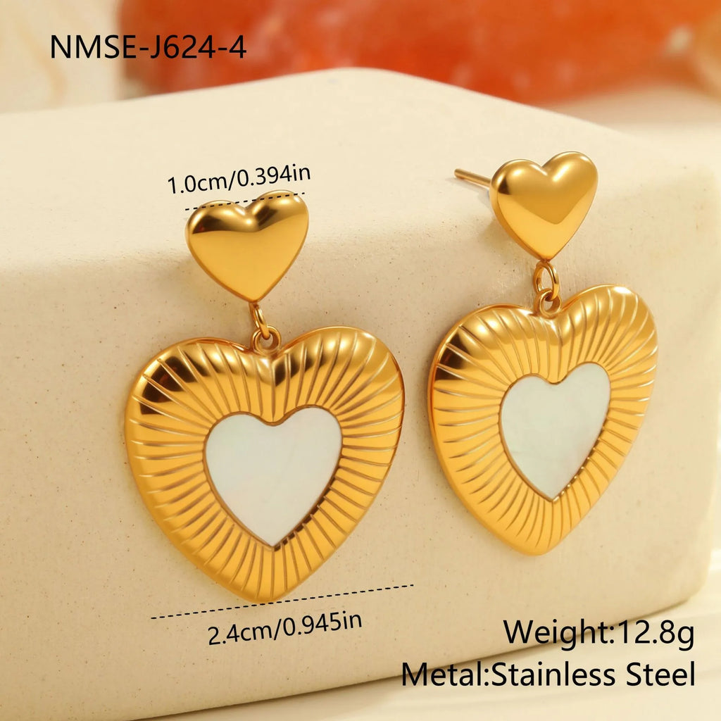 Gold heart-shaped fritillary earrings for women with stainless steel construction and 18K gold electroplating