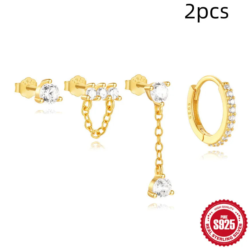 S925 sterling silver clover petal earrings with electroplated gold finish and geometric simple style for women