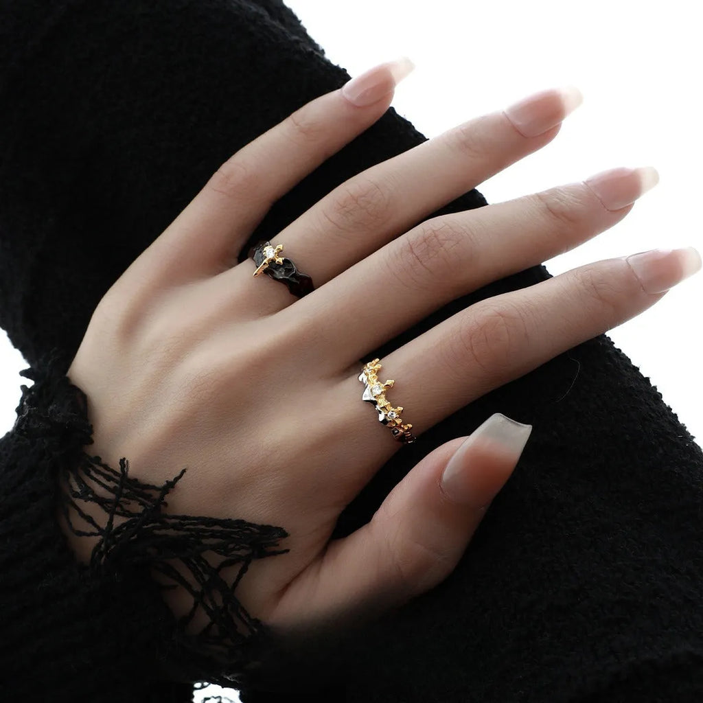 Princess Knight adjustable opening couple ring in white gold or black gold electroplated silver