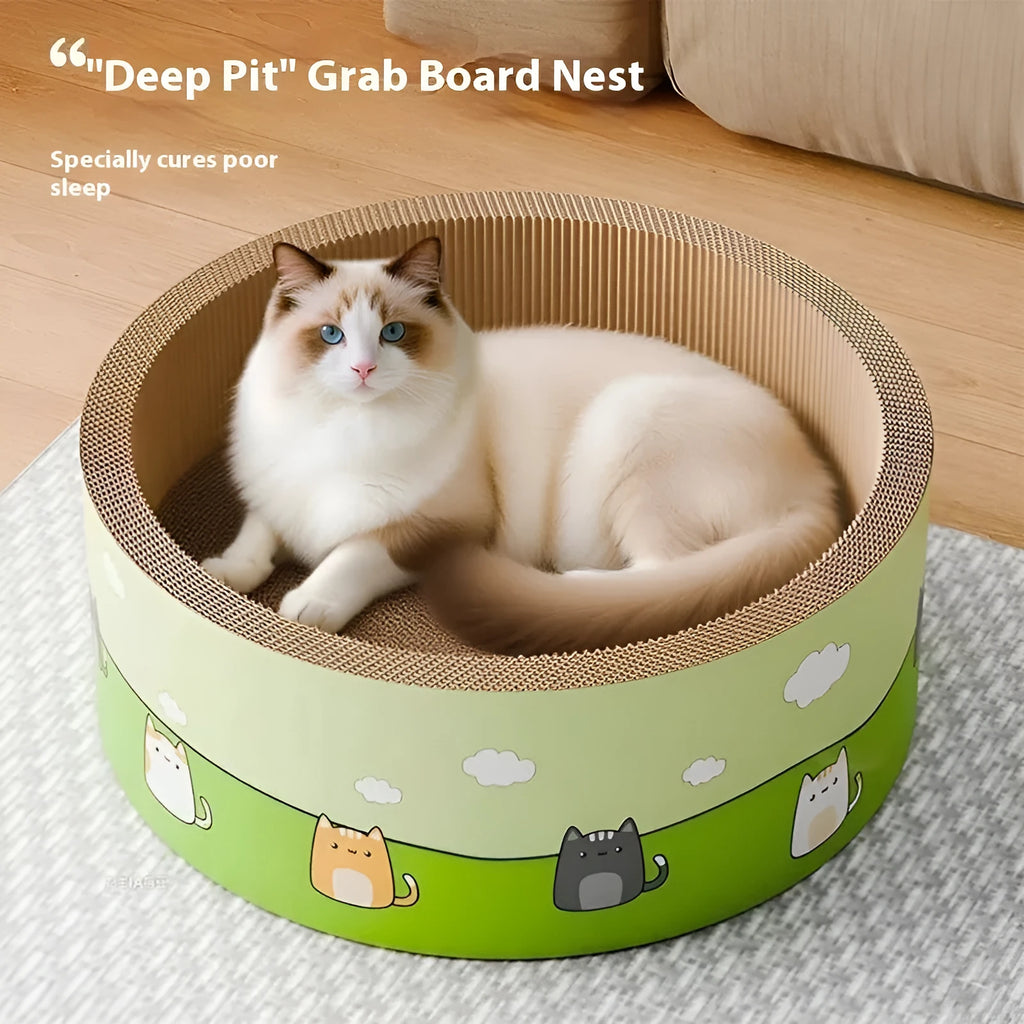 45cm round cat scratch board with deep pit texture made from corrugated paper