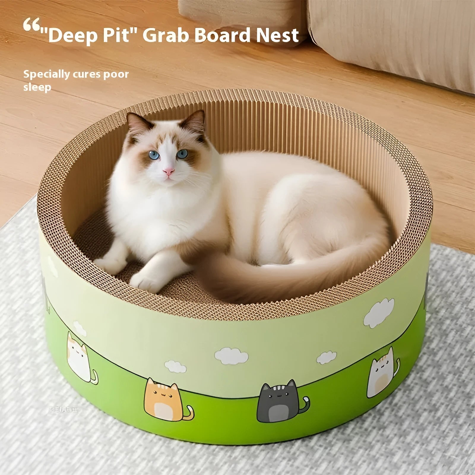 45cm round cat scratch board with deep pit texture made from corrugated paper
