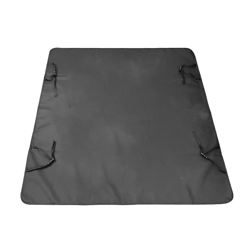 Grey car pet mat with dog bone print on rear car seat protecting upholstery