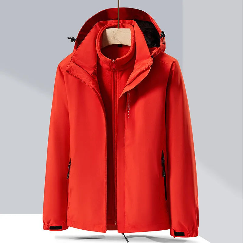 Men's removable waterproof mountaineering suit with polar fleece lining in fluorescent colours
