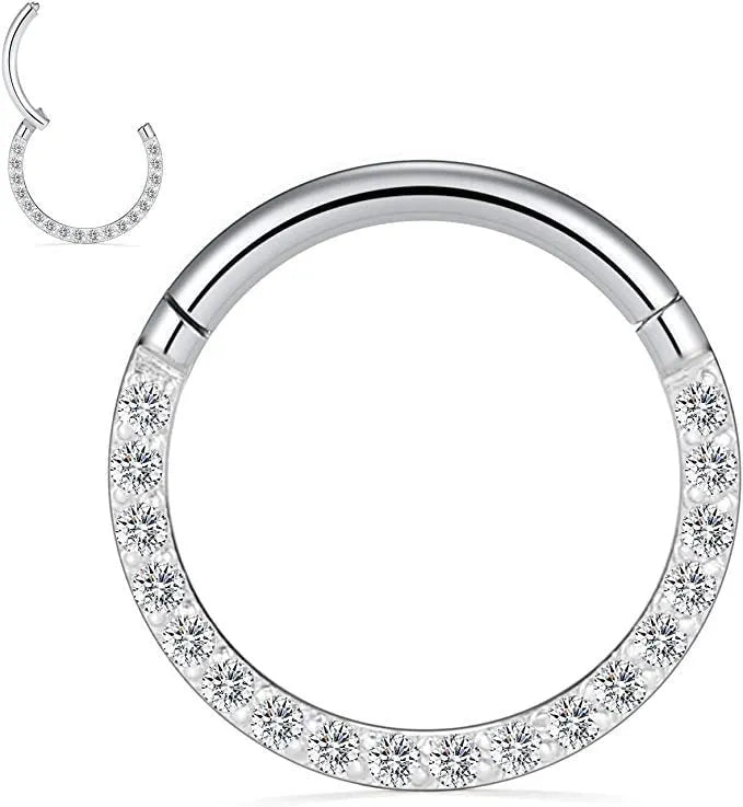316 stainless steel seamless nose ring with diamond front in gold finish