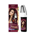 Hair dye bottle with application comb in wine red, dark brown and brown colour options