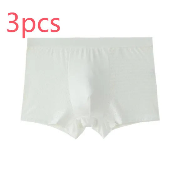 Men's solid colour ice silk modal boxer briefs with a U convex design on a mid waist.