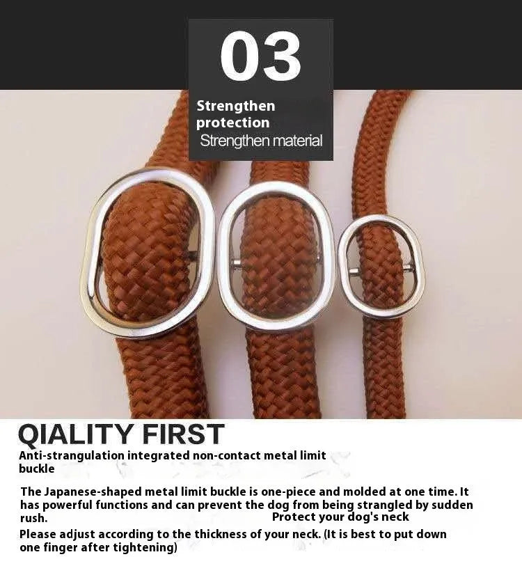 Brown nylon P chain dog leash with hand-holding rope, 2.1 metres long