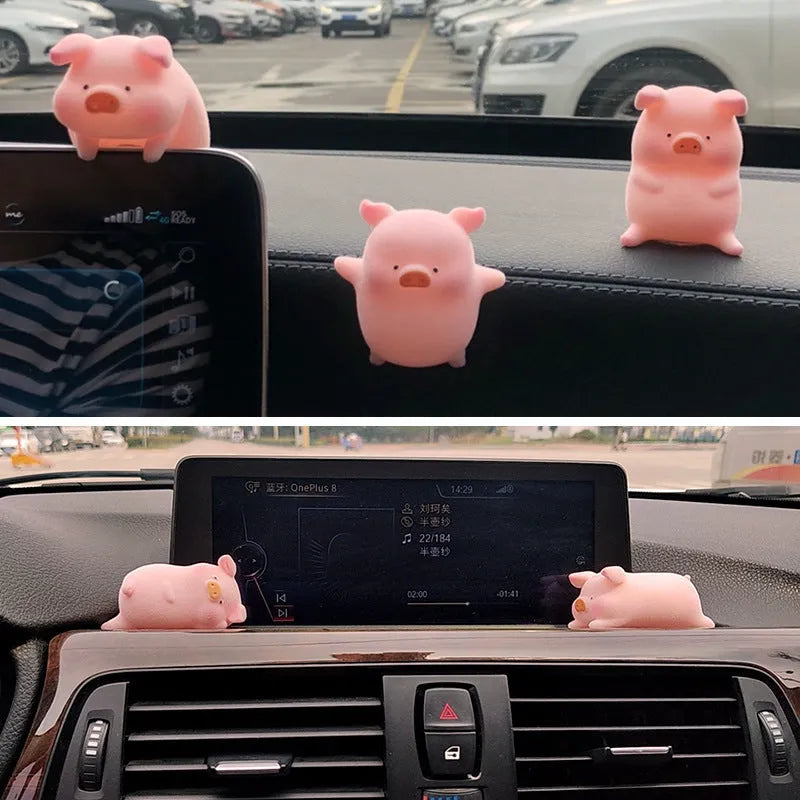 Cute cartoon pig character resin ornament for car dashboard decoration