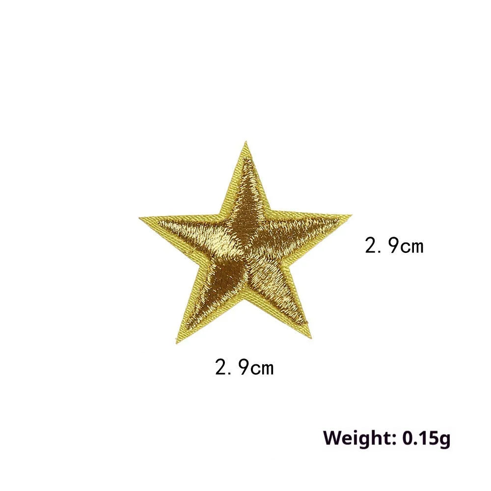 Colourful handmade embroidered five-pointed star cloth stickers for DIY decoration on fabric.