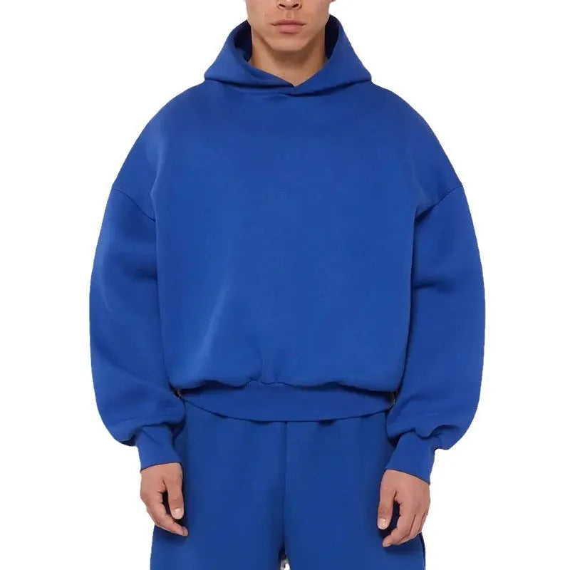 Men's grey fleece-lined cotton hoodie with pullover design and wool lining