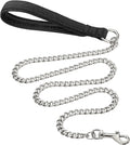 Heavy duty metal dog leash chain with soft padded handle in black, blue or red colours