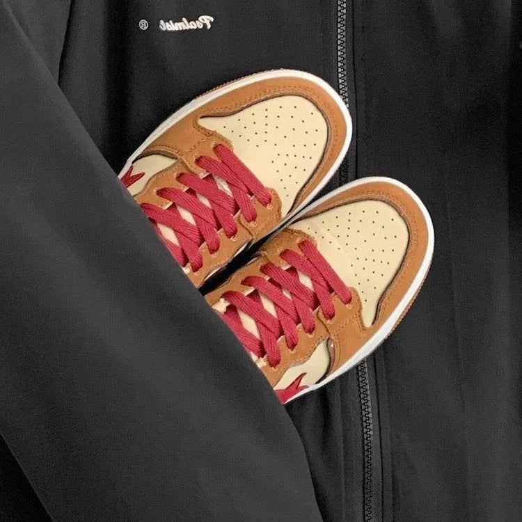 Brown women's platform sneakers with Pu leather upper, sequin details, and a lace-up front on a rubber sole.