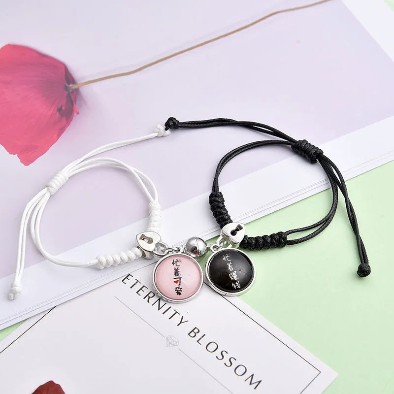 Magnetic couple bracelets with crown design and electroplating finish