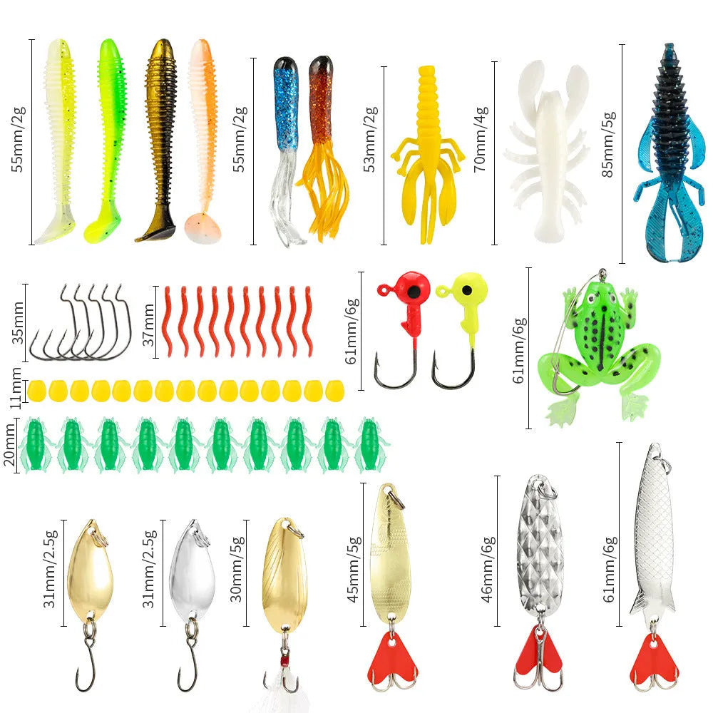 Blind box containing 24-piece metal Christmas fishing set with rod and tackle accessories in 01 style finish