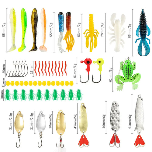 Blind box containing 24-piece metal Christmas fishing set with rod and tackle accessories in 01 style finish