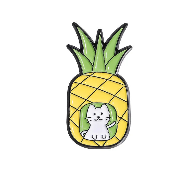 Colourful cartoon fruit design on a metal brooch pin with zinc alloy construction