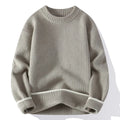 Men's loose fit round neck pullover sweater in polyester blend fabric for autumn wear
