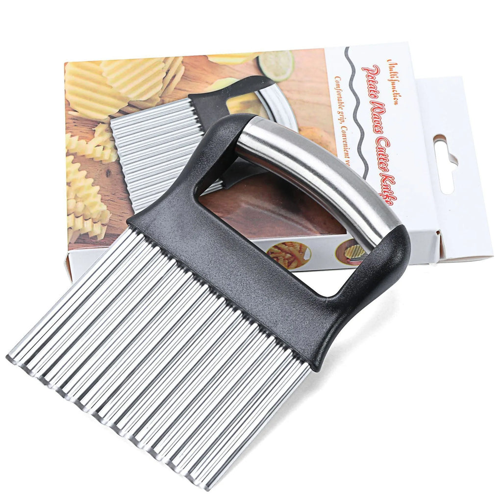 Stainless steel potato wave knife for crinkle cutting chips and waffle fries