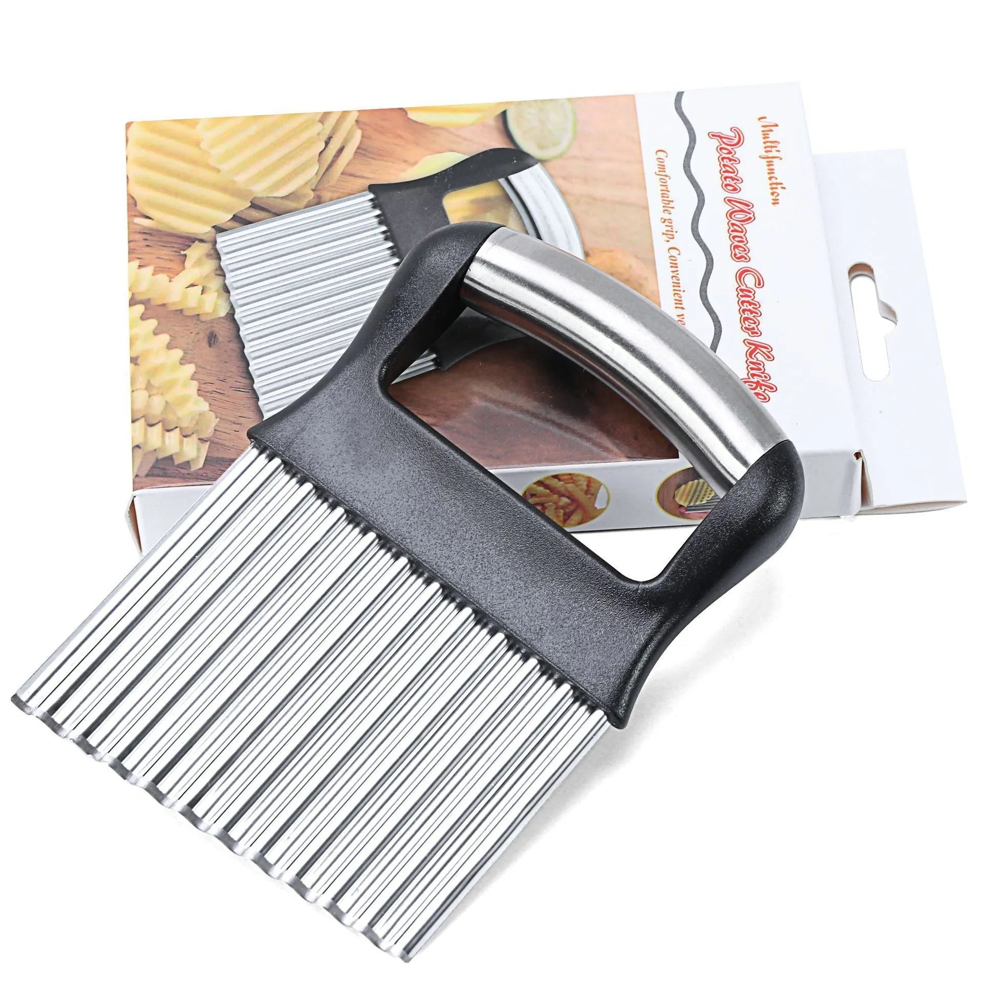 Stainless steel potato wave knife for crinkle cutting chips and waffle fries