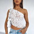 Women's slim-fit lace backless vest with an asymmetrical neckline in solid colour