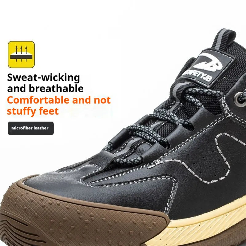 Flyknit leather work shoes with rubber sole in black, shown in a size 42.