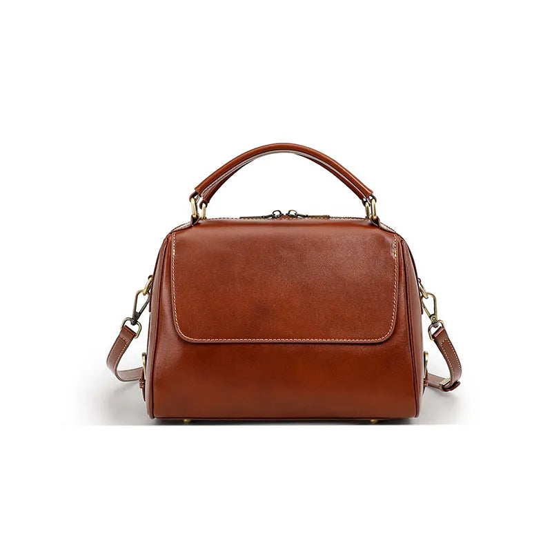 Women's genuine leather crossbody tote bag in cross square design with multiple compartments