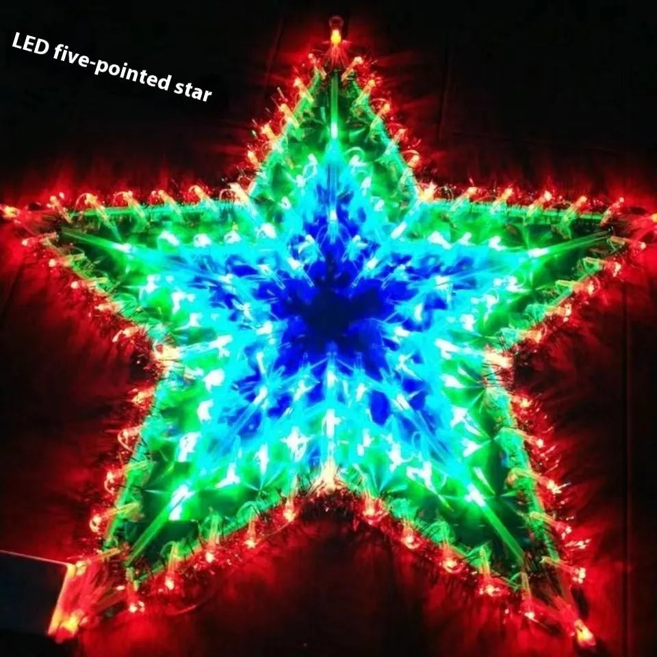 Outdoor Christmas decorative string lights with IP44 rating showing peacock lamp, love heart, sunflower, and five-pointed star light shapes