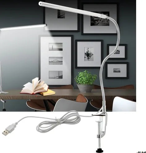 Silver aluminium alloy LED clip table lamp with long arm for nail lighting