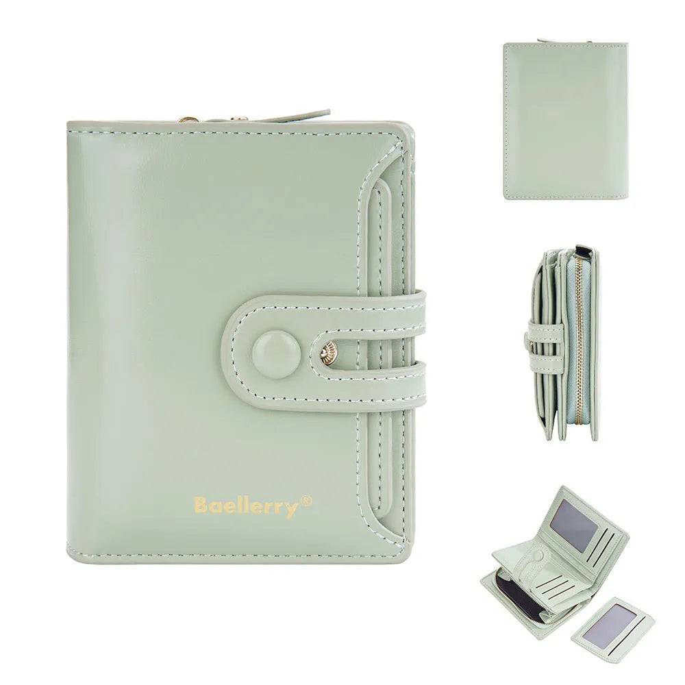 Women's PU leather card holder wallet shown in one of eight available colours.