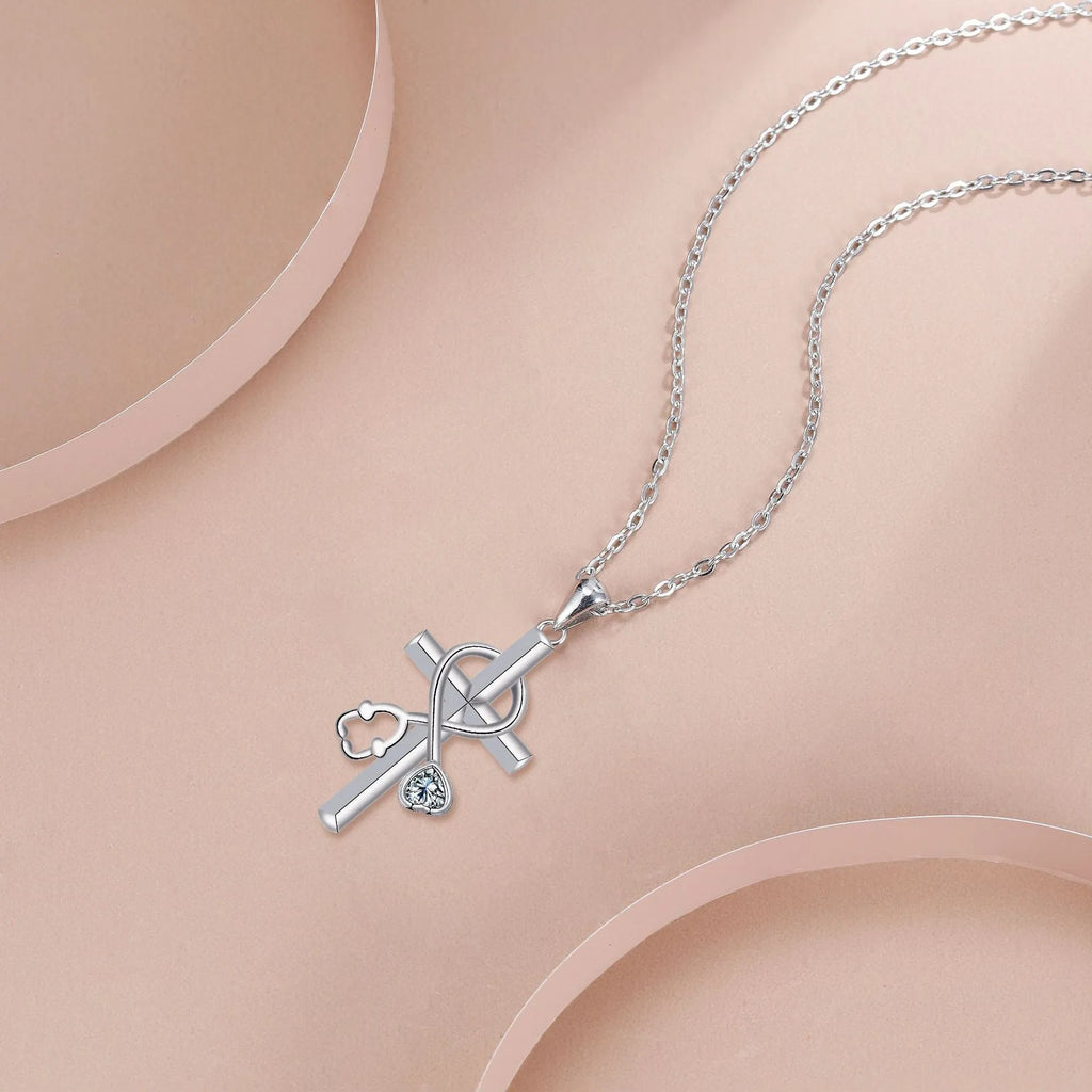 Cross stethoscope necklace with electroplated copper pendant and cross chain