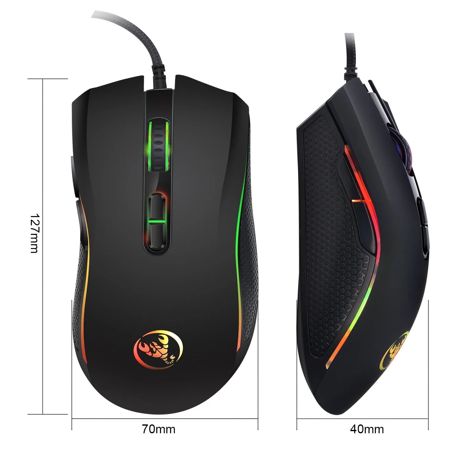 White and black gaming keyboard and mouse combo with colour backlight on desk