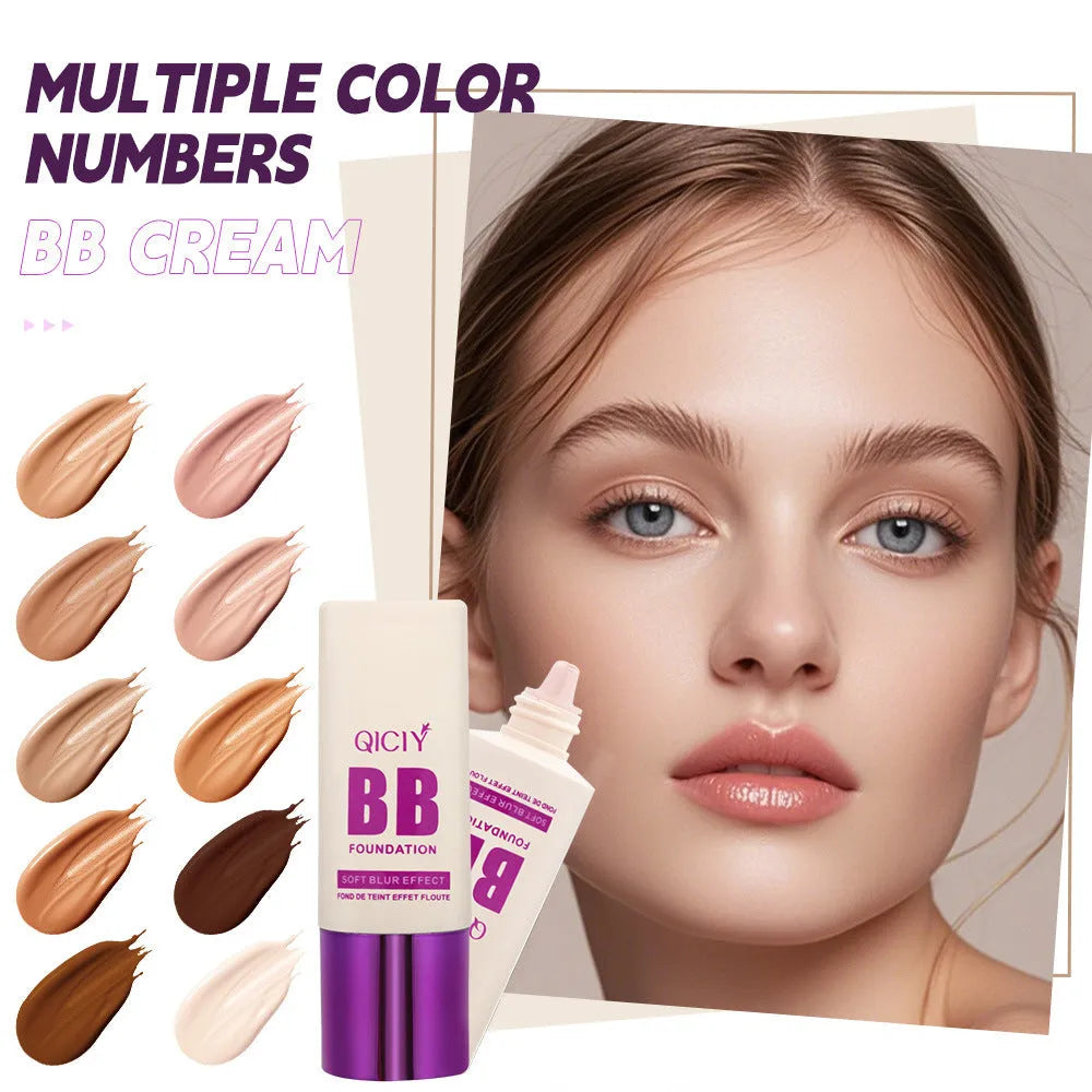Feeding bottle format BB cream with applicator in 10 shade options for brightening coverage