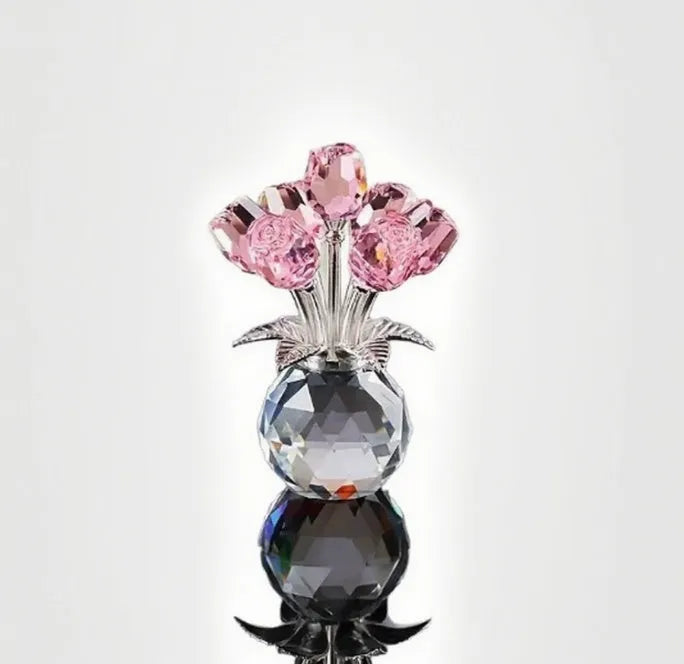 K9 crystal glass rose decoration with geometric shaping in one of seven colour options