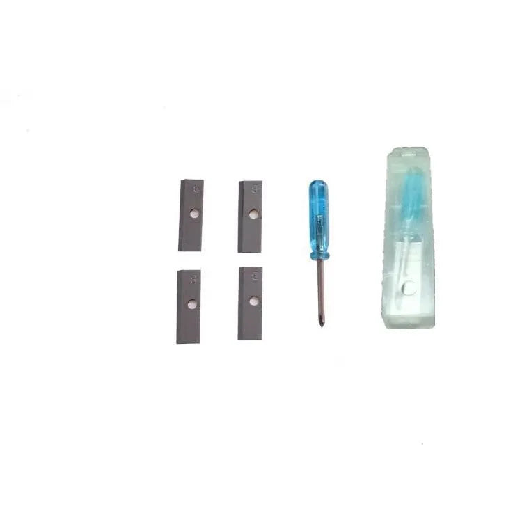 Geometric-shaped four-hole pencil sharpener with plastic construction and screwdriver accessory