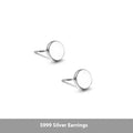 Sterling silver S999 flat ear bone studs in round geometry shape showing silver and black colour options