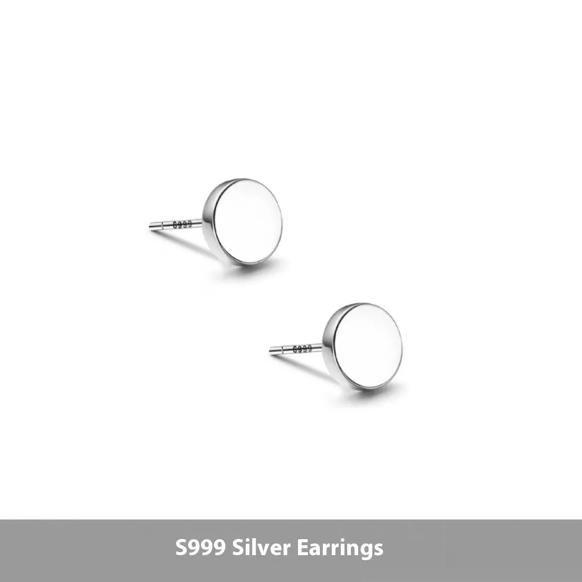 Sterling silver S999 flat ear bone studs in round geometry shape showing silver and black colour options