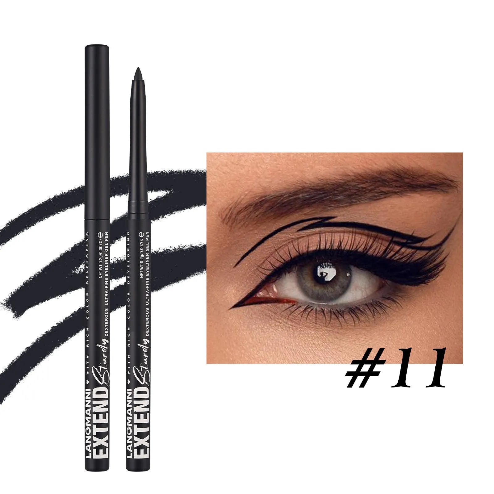 Set of 12 colourful gel glitter eyeliner pencils arranged showing metallic, matte, and glitter finishes.