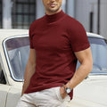 Men's plus size half-high collar casual T-shirt in wine red on a hanger