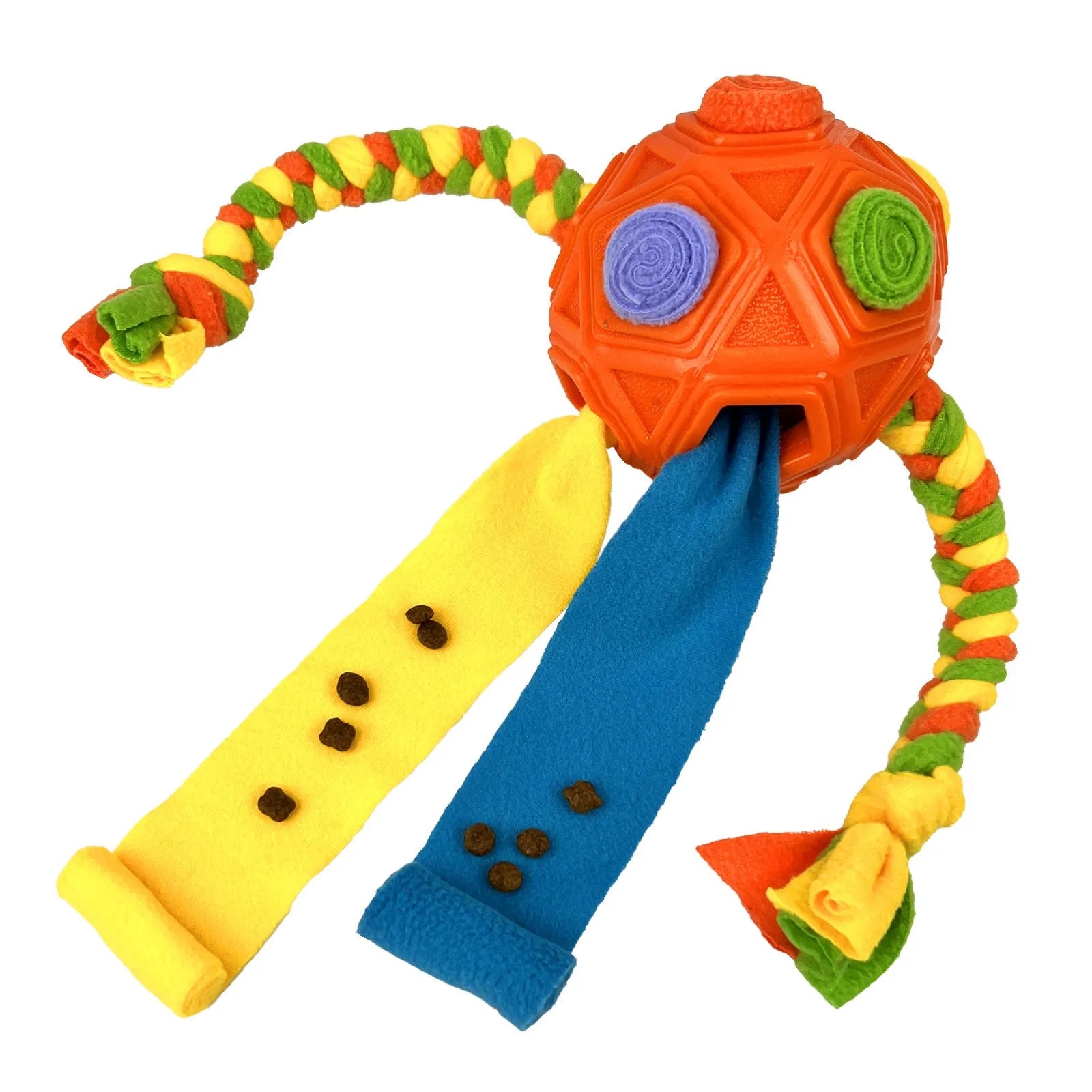 Bite-resistant pet sniffing ball dog puzzle toy for IQ training, shown in assorted colours including blue and redgreen.