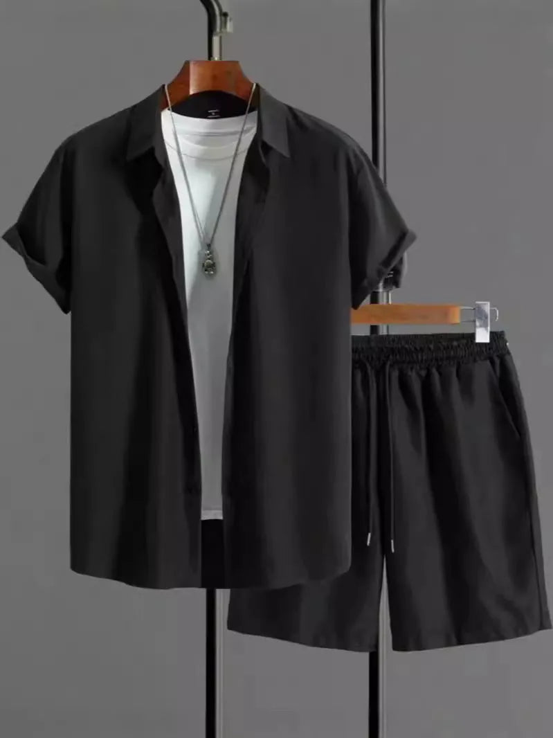 Men's jacquard short sleeve suit separates in black and white colour options