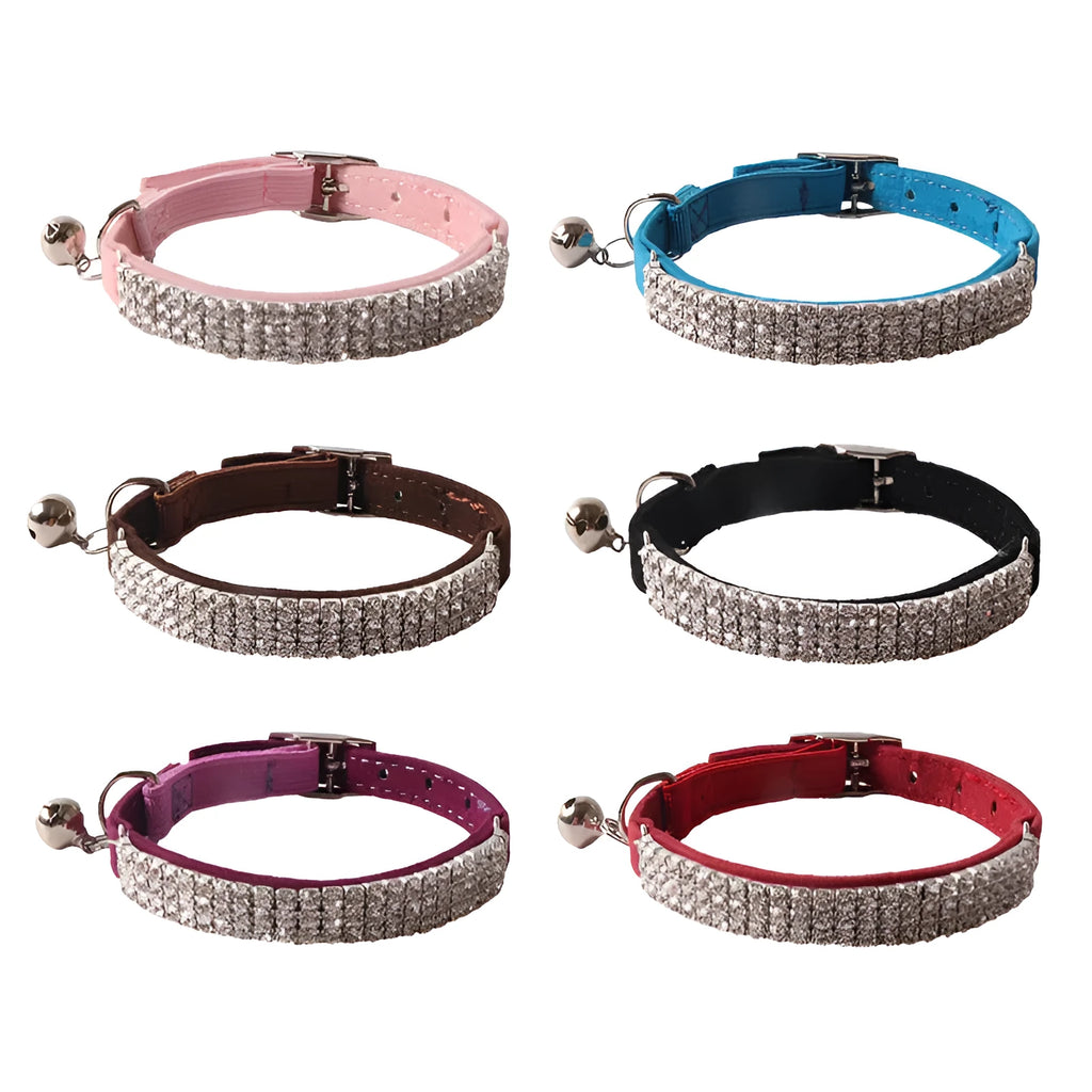 Soft flocking cat collar with elastic buckle in six colour options