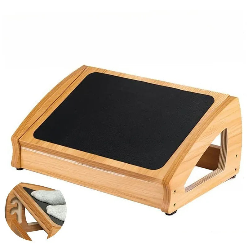 Wooden adjustable height desk footstool with bamboo mechanism in modern minimalist style