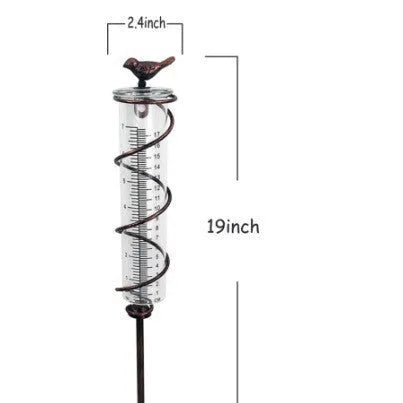 Cast iron bird-shaped glass hyetometer rain gauge for outdoor garden rainfall measurement