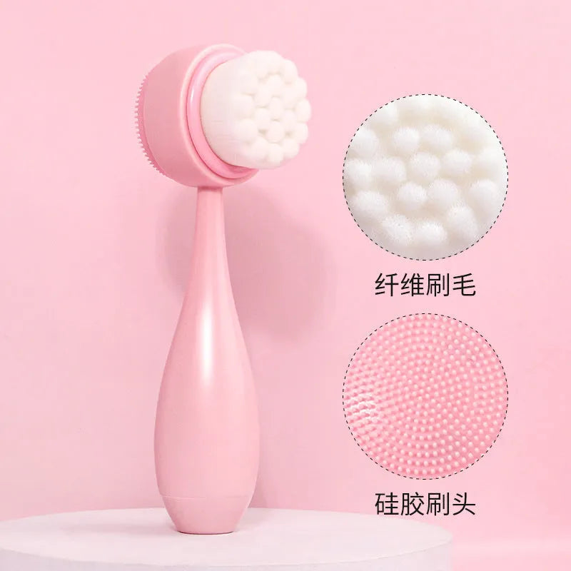 Facial brush set with coral fleece hair band in purple, nylon brush with plastic handle for skincare cleansing