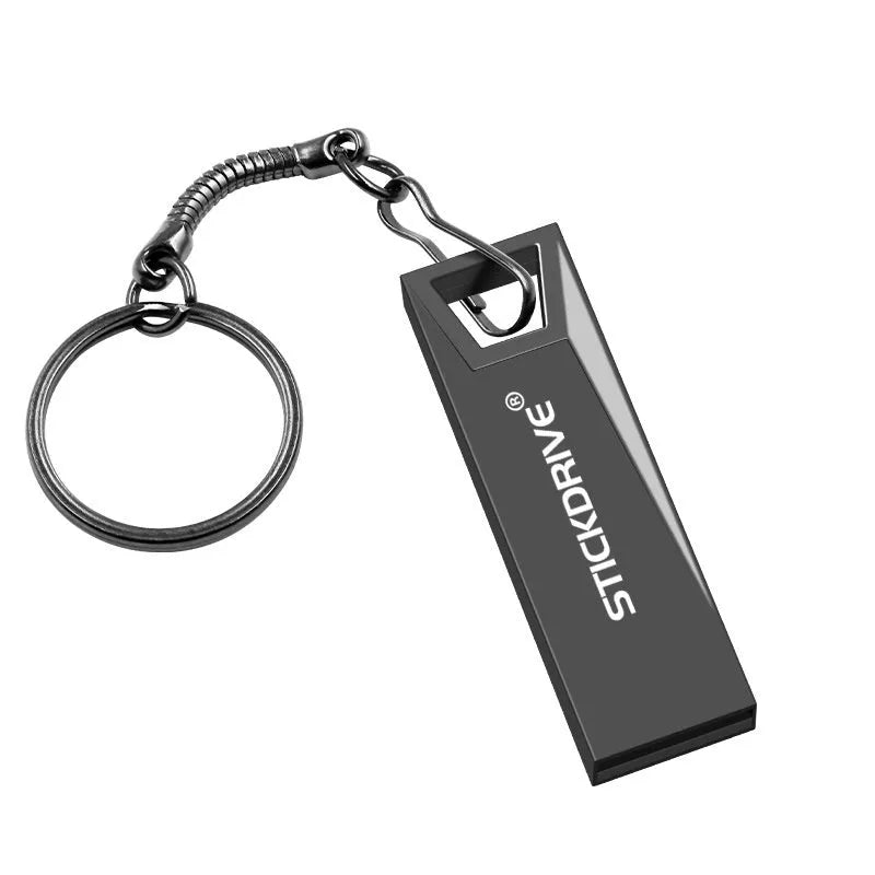 Metal USB flash drive with attached necklace chain in silver finish
