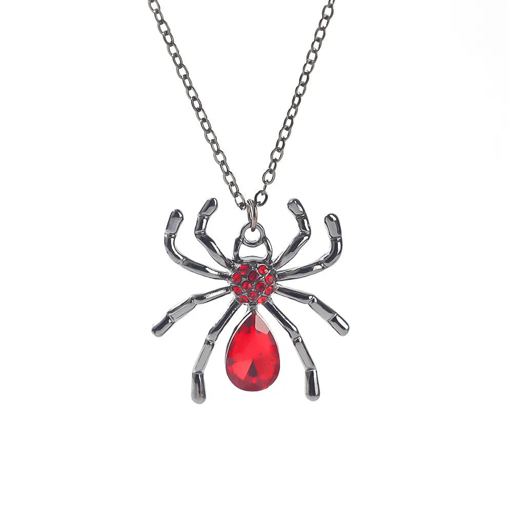 Dark style Halloween necklace for women with a choice of alloy bat, spider, or cross pendants on a chain.