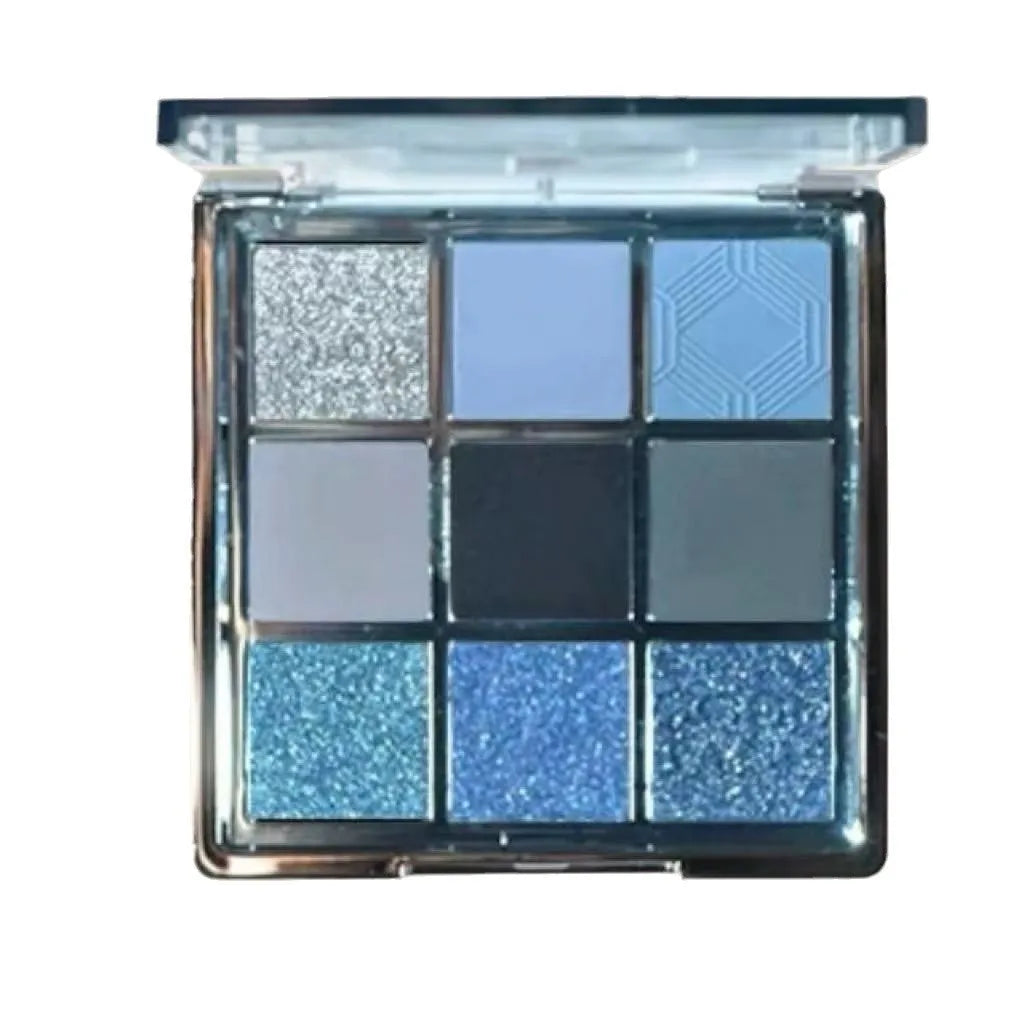 MUGELEEN nine-colour eye shadow palette shade 08 showing matte and shimmer blue smoked tones